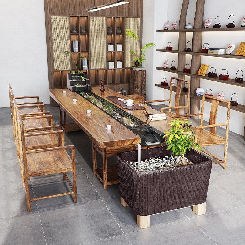 新循环流水养鱼茶桌创意茶台景观一体曲水流觞实木茶桌椅,住宅家具,家用茶台/茶桌,淘宝优惠券,粉丝福利购,淘宝优惠卷