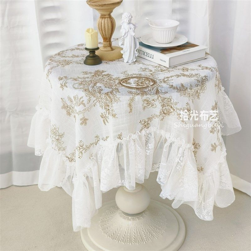 法式复古蕾丝边印麻纱桌布仙女风欧式奶油茶几床头盖巾餐布,居家布艺,桌布,淘宝优惠券,粉丝福利购,淘宝优惠卷