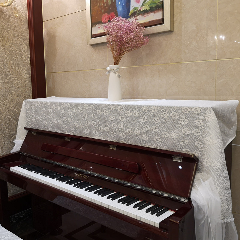现代钢琴罩半罩韩国蕾丝防尘布欧式钢琴公风白色钢琴罩