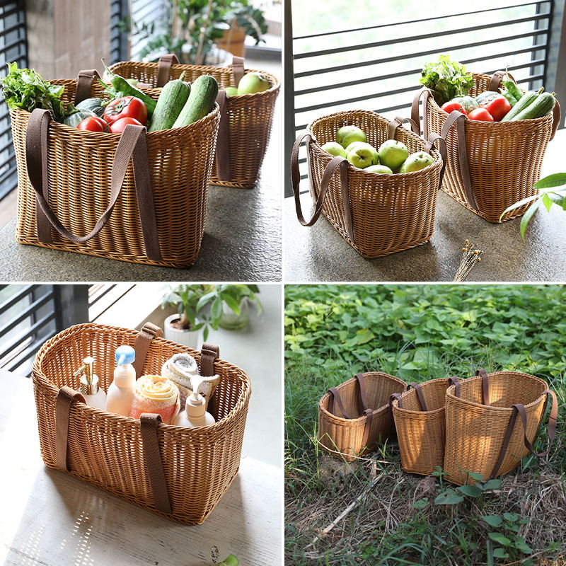 编织购物篮买菜篮子超市手提篮水果篮 田园风野餐篮 仿藤编宠物篮