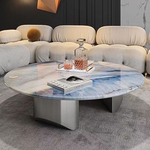 意式微晶石石茶几茶台极简客厅家用大理石台面大小圆形茶几