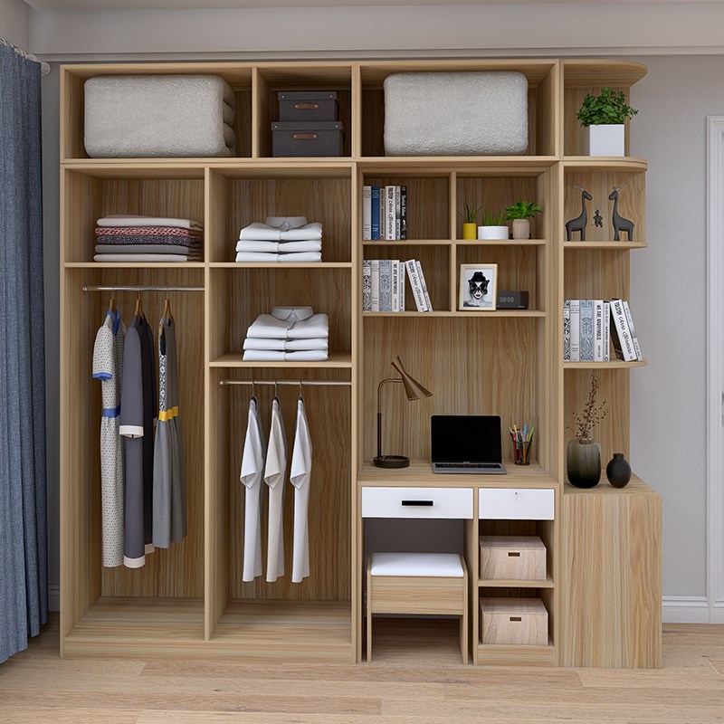 推拉门衣柜书桌一体组合家用卧室小户型一半书柜一半衣柜移门衣橱
