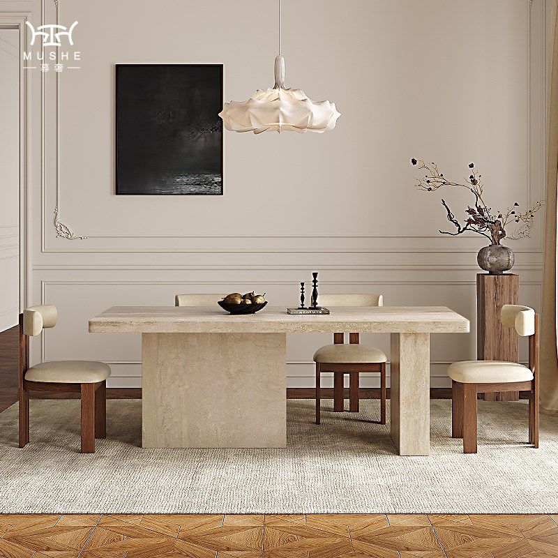 暮奢法式复古洞石岩板餐桌下挂长方形设计师洞石餐桌餐椅,住宅家具,岩板餐桌,淘宝优惠券,粉丝福利购,淘宝优惠卷