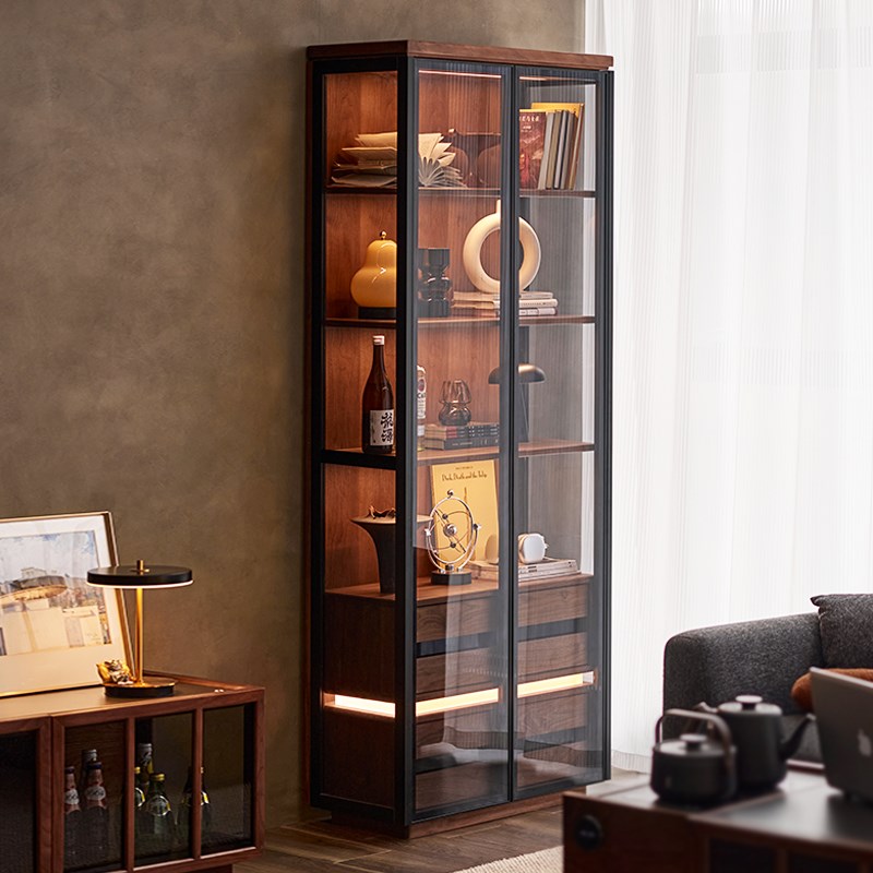 实木落地书柜玻璃展示柜整墙客厅茶具柜防尘满墙书架
