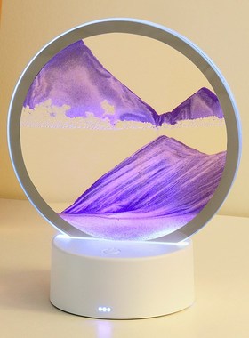 科技感摆件流沙画小夜灯客厅卧室D立体沙漏画解压桌面装饰