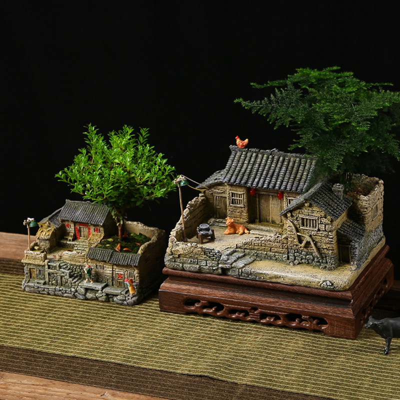 中式复古小房子模型园艺假山盆景微景观装饰品摆件后怀旧老物件