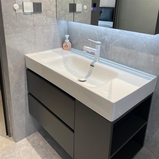 四面挡水陶瓷一体盆浴室柜意式 极简卫生间洗手盆智能洗脸盆柜