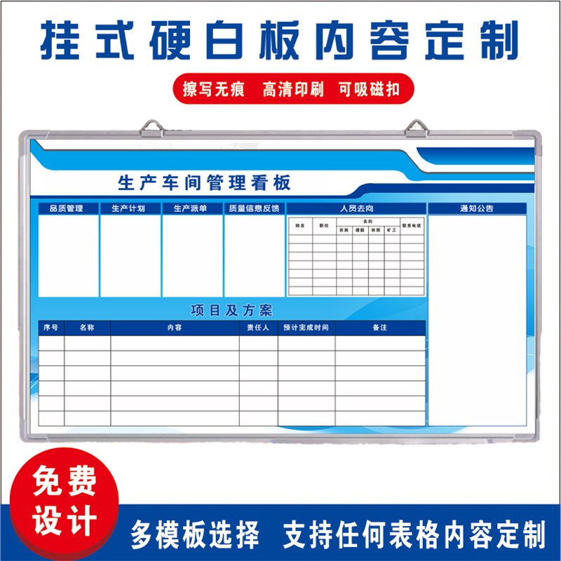 定制挂式可擦磁性硬白板业绩榜车间生产管理看板月计划人员去向表