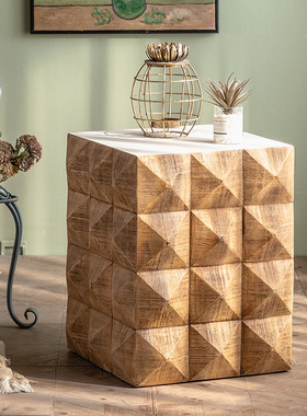 侘寂风复古实木小茶几客厅沙发边几民宿角几样板房酒店床头小桌子