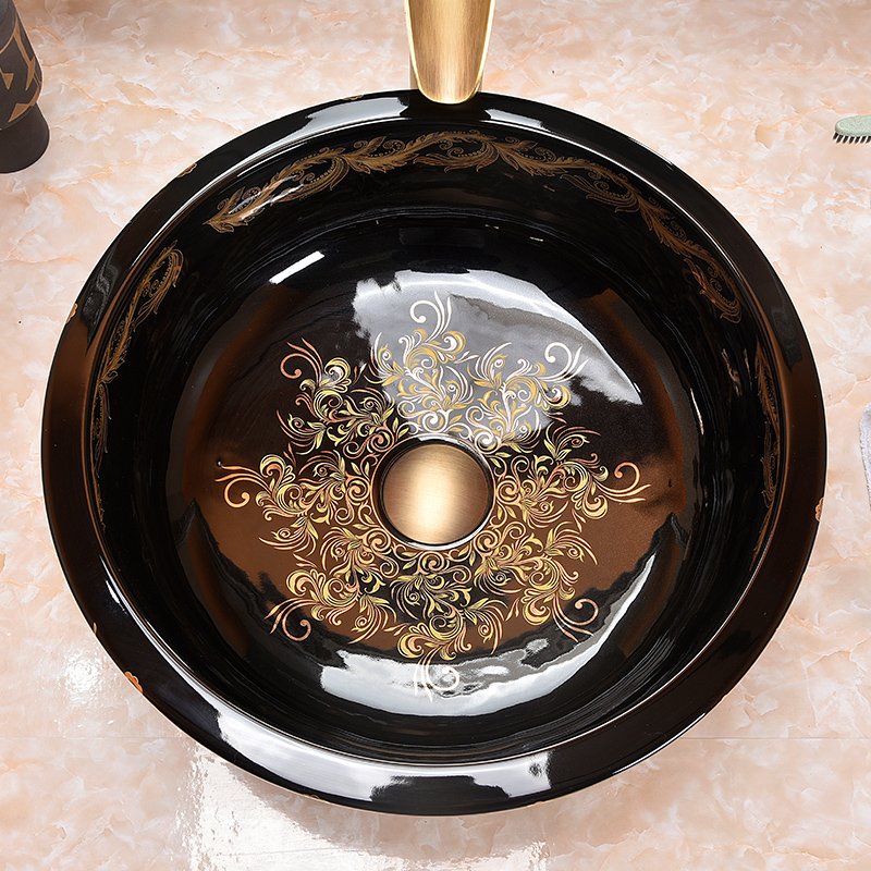 艺术陶瓷台上盆圆形洗手盆中式复古洗漱面盆卫生间欧式洗脸盆家用