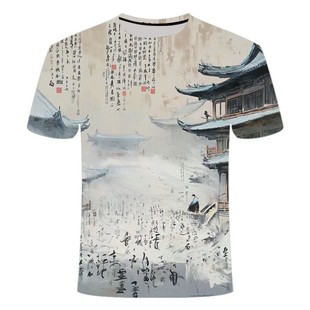 印花男女T恤衫 2025夏季 T恤3D数码 古风水墨画短袖 热卖
