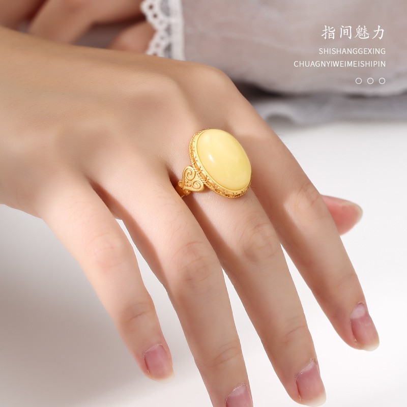 古法金戒托空托18K金工t艺戒指空头 镶嵌蜜蜡琥珀绿松石戒指托空