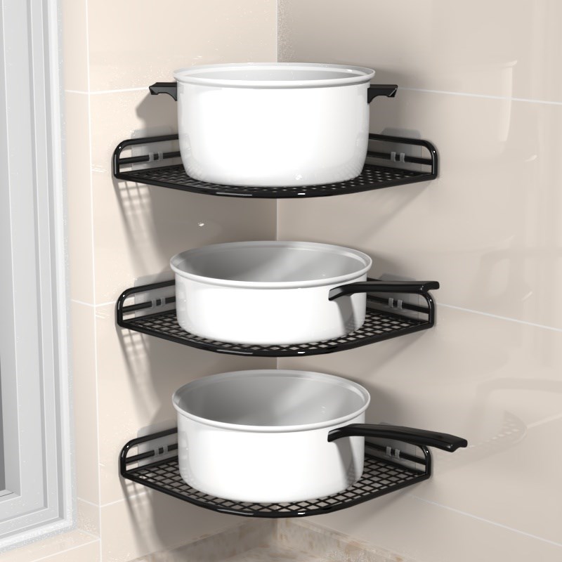 厨房免打孔转f角置物架壁挂式墙角分层放锅架子多功能拐角三角锅