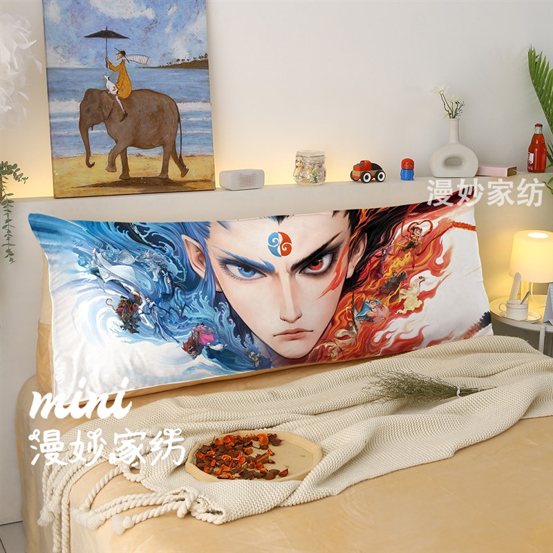 哪吒动漫周边床头靠垫卧室沙发靠背E套卡通可拆洗印花三角形大靠