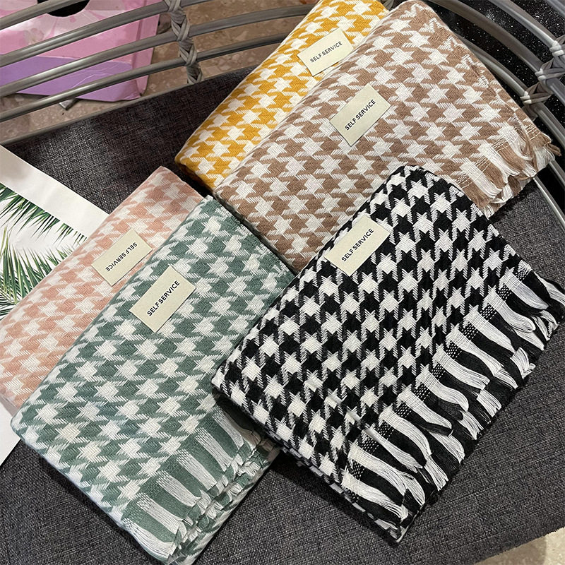 新款时尚拉毛千鸟格子仿羊绒围巾女简约学院风秋冬季保暖披肩两用,运动包/户外包/配件,围巾/围脖,淘宝优惠券,粉丝福利购,淘宝优惠卷