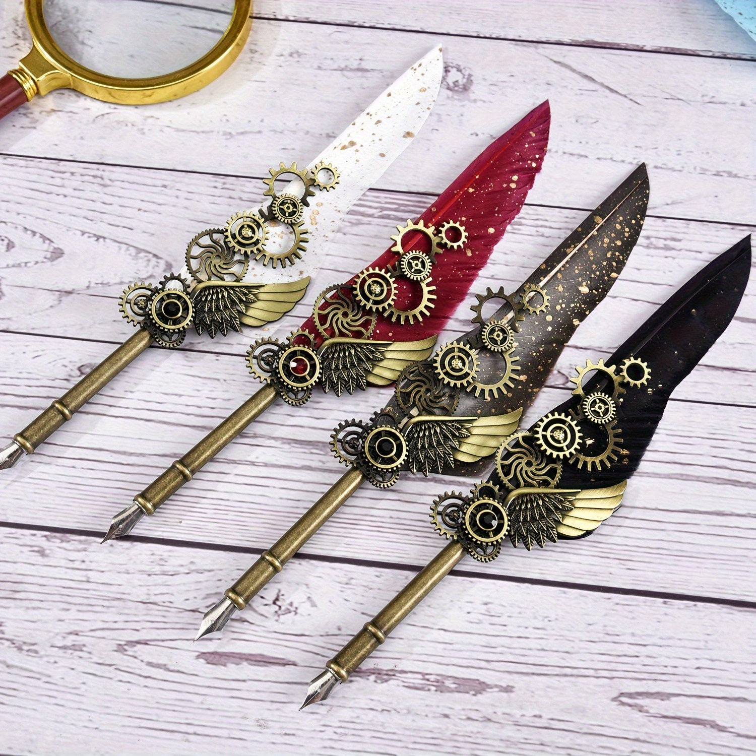 欧式复古机械朋克风羽毛笔套装哥特体替换笔尖蘸墨水钢笔