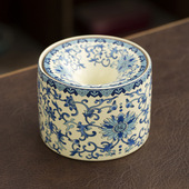 烟灰缸小号家用办公室创意高级感带盖防飞灰陶瓷复古汝窑青花烟缸