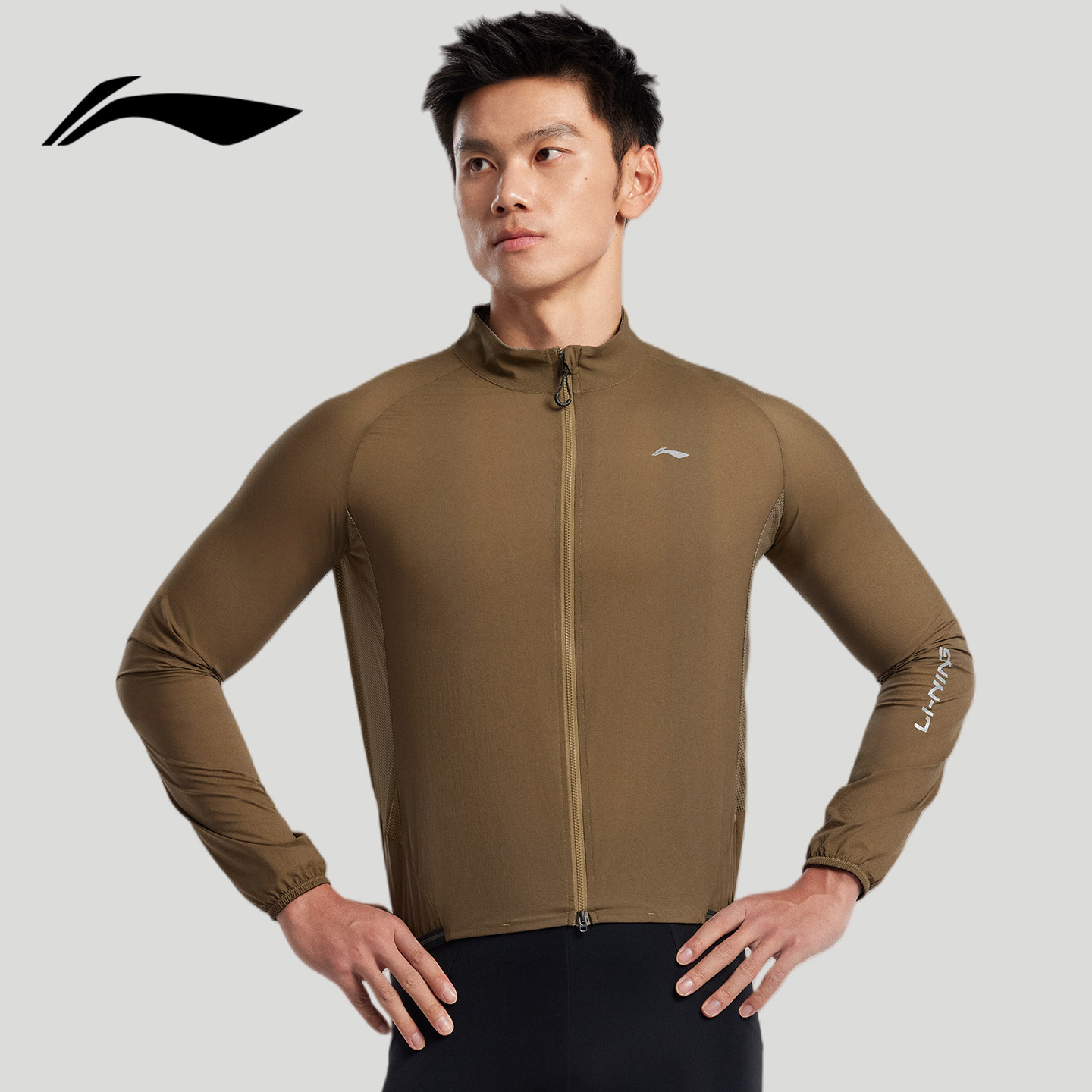 李宁男款长袖公路车风衣外套上衣冬季防晒防风防水透气轻薄骑行服