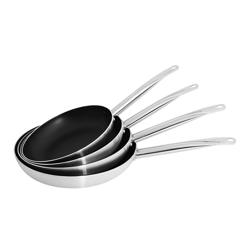 不锈钢复底铝合金平底长柄不粘锅大炒锅家用商用炒菜微油烟