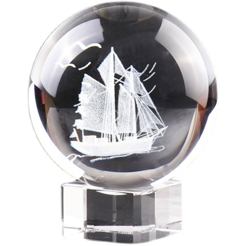 水晶球D内雕船一帆风顺家居饰品玄关桌面乔迁新居业送礼品,家居饰品,装饰摆件,淘宝优惠券,粉丝福利购,淘宝优惠卷