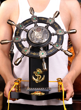 业礼品领航舵盘乔迁礼品办公桌装饰摆设手船舵工艺品航海舵