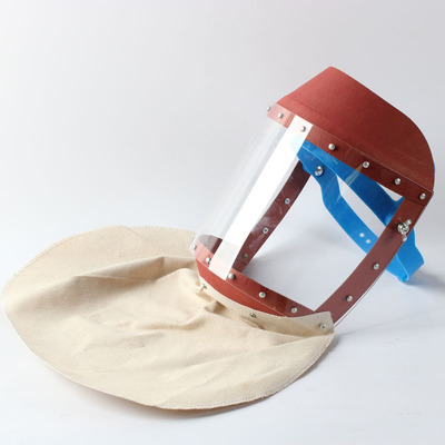 帆布披肩隔热面罩加厚面具防飞溅头戴式隔热有机防护面屏劳保头罩