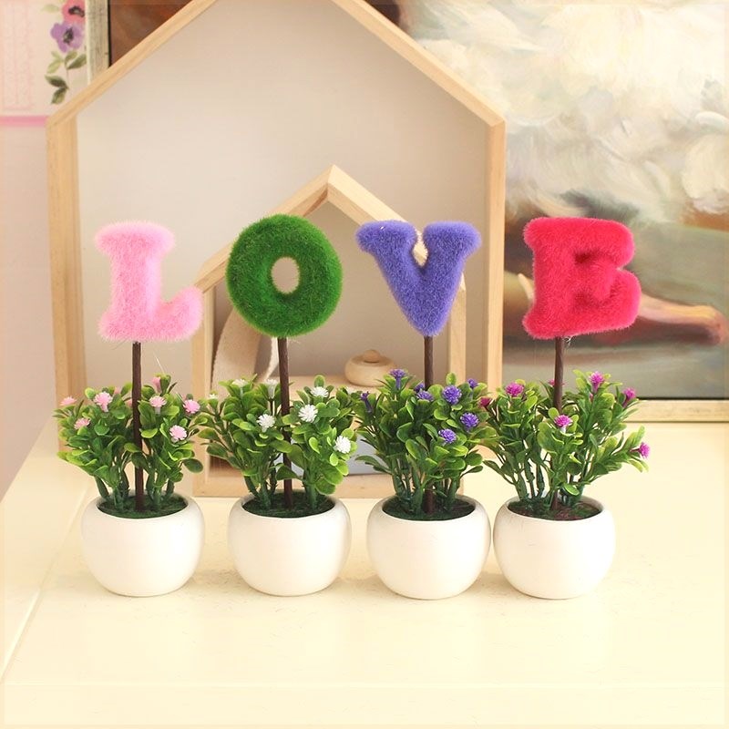 love仿真植物小盆栽创意家居摆设客厅书桌电视柜迷你装饰假花摆件