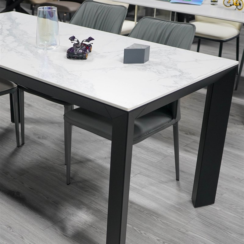 德利丰铝合金亚克力餐桌饭桌不锈钢现代简约长方形小户型吃饭桌子