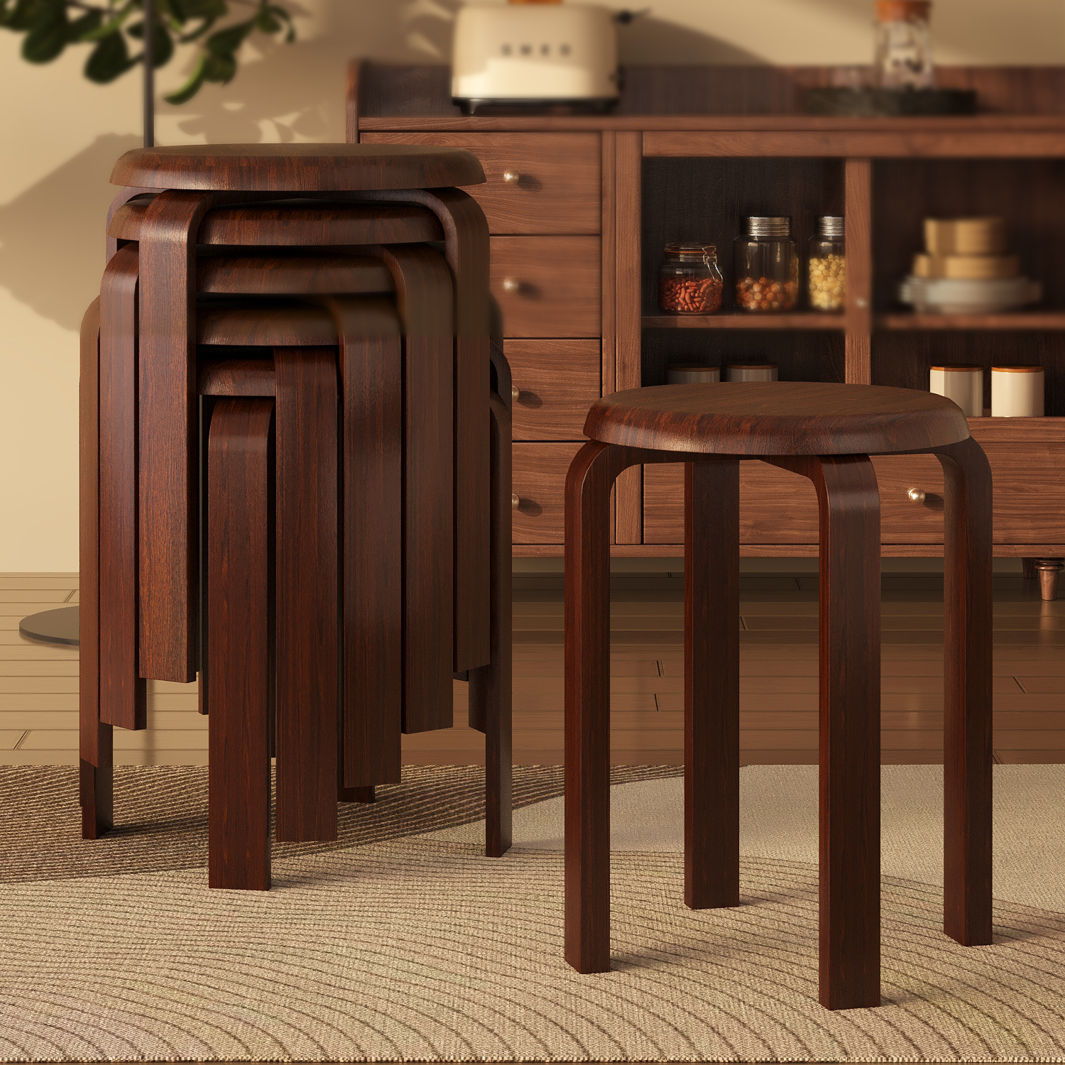 实木可叠放家用矮凳现代餐椅板凳餐桌凳客厅餐厅高凳