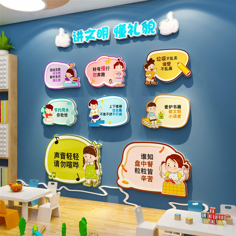 幼儿园文化明礼仪环创题墙面装饰成品教室境布置材料楼梯贴贴画
