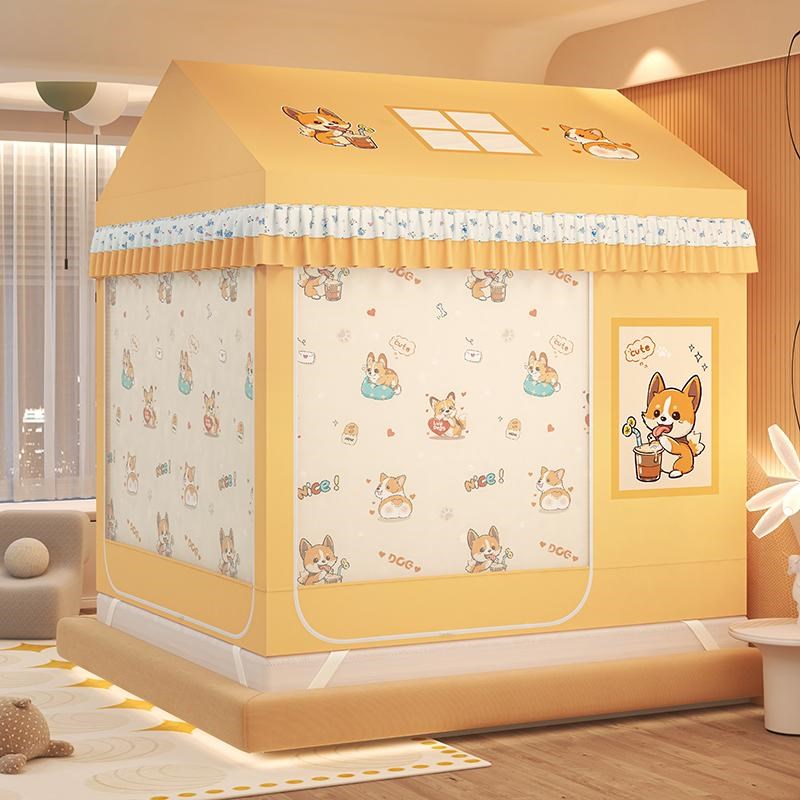 A类城堡款房屋型遮n光防摔坐床蚊帐家用小房子3开门床帘床幔拉链
