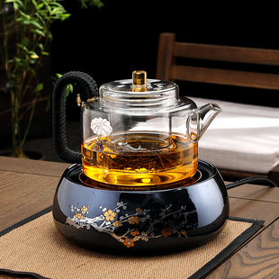 家用烧水壶 纯手工镶银蒸煮茶壶加厚玻璃泡茶器电陶炉茶具套装