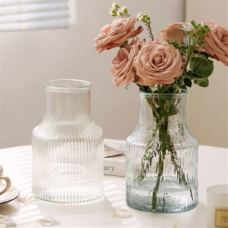 欧式大肚冰川花瓶玻璃装饰客厅水培插花鲜花玫瑰富贵竹高级感