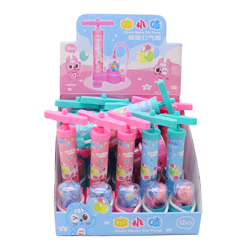 喵喵卡通图案打气筒充气球玩具糖内含气球跳跳糖好吃好玩整盒12个