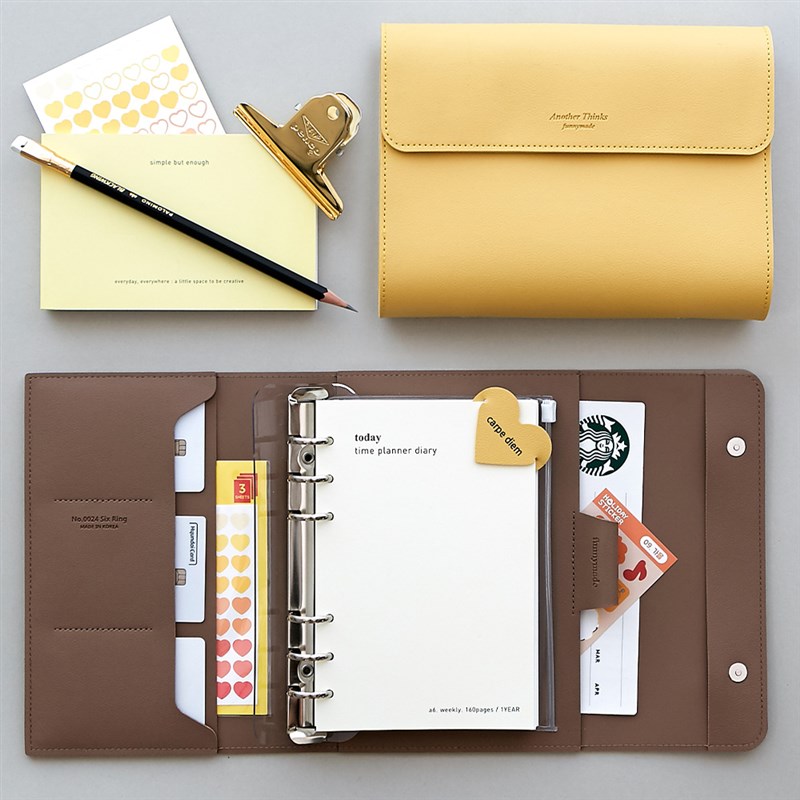 韩国funnymade高级皮面活页时间管理万年计划日程本手账记事本A6