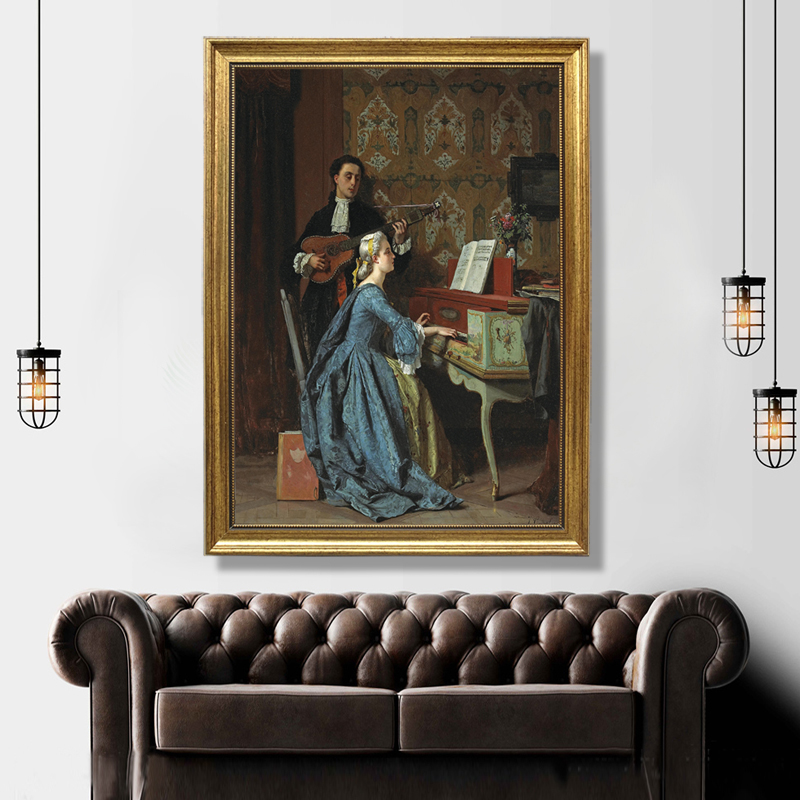 竖版欧式人物油画钢琴装饰画琴房音乐教室玄关挂画可有框画