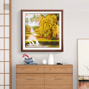 流水生财玄关装 饰画新客厅风景壁画走廊过道大气山水挂画