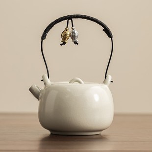 晨翔米黄汝窑提梁壶功夫茶具陶瓷小茶壶泡茶喝茶家用茶水壶泡茶器