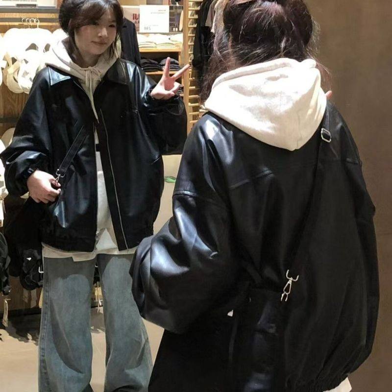 复古ins机车风美式PU皮衣外套女2025春季新款宽松休闲学生夹克潮