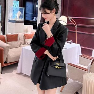 黑色pu皮衣外套女2025早秋季新款韩版高级设计感宽松休闲西服上衣