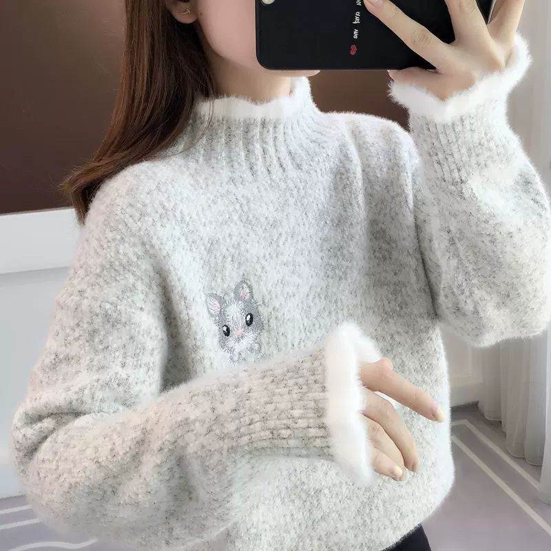半高领雪尼尔学生毛衣女秋冬季2026新款水貂保暖加厚外穿打底上衣