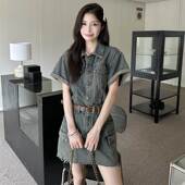 短裙潮 裙子收腰显瘦小个子短袖 复古港风牛仔连衣裙2026年夏季 新款