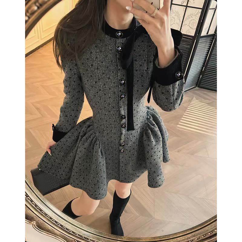 高级感千金优雅新款绝美气质波点收腰显瘦时尚长款连衣裙子0144