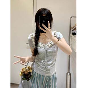 韩系夏季穿搭短袖恤女夏日2026新款修身独特短款漂亮绝美小上衣