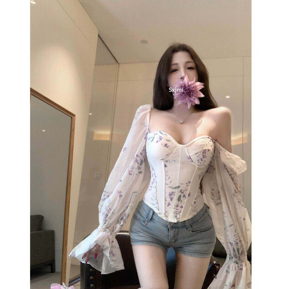 法式小众设计感抹胸上衣女2026春夏季新款气质雪纺拼接鱼骨胸衣