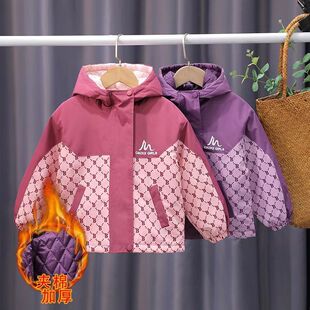 女童棉衣外套2025新款儿童秋冬二棉保暖加厚冲锋衣连帽字母上衣