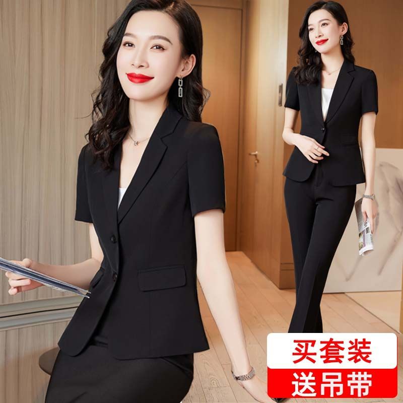 黑色西装外套夏季女士2025新薄款酒店前台工作服面试职业套装正装