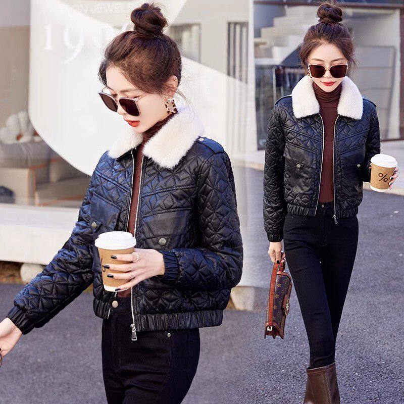 加绒皮衣棉服女士短款2025冬季新款加厚保暖时尚小个子皮夹克外套