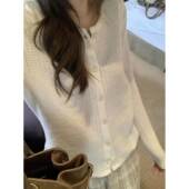 温柔上衣女 新款 奶油华夫饼软糯针织镂空开衫 外套2026春季