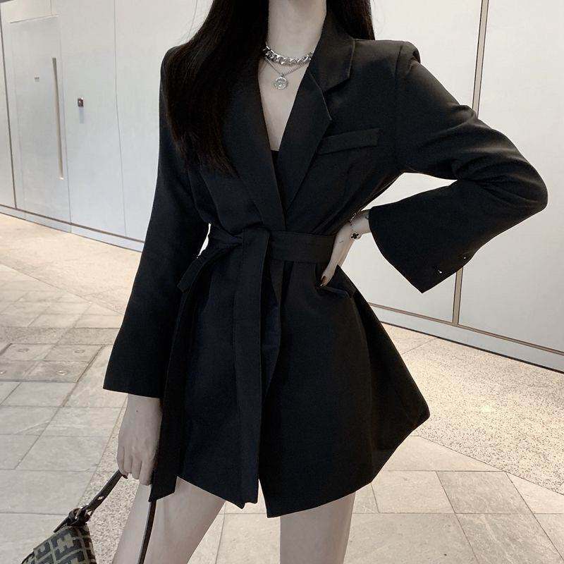 高个子收腰西装裙2026新款春秋西服修身腰带中长款外套气质御姐